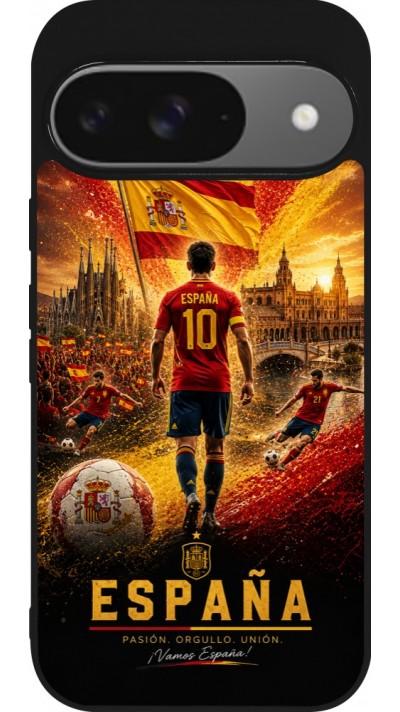 Coque Google Pixel 9 / Pixel 9 Pro - Silicone rigide noir Football Espagne splash 2026