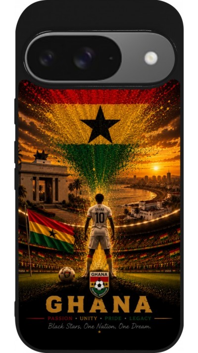 Coque Google Pixel 9 / Pixel 9 Pro - Silicone rigide noir Football Ghana splash 2026