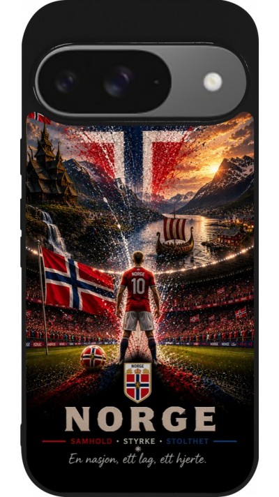 Coque Google Pixel 9 / Pixel 9 Pro - Silicone rigide noir Football Norvège splash 2026