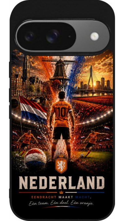 Coque Google Pixel 9 / Pixel 9 Pro - Silicone rigide noir Football Pays-Bas splash 2026