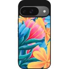 Google Pixel 9 / Pixel 9 Pro Case Hülle - Silikon schwarz Spring 23 colorful flowers