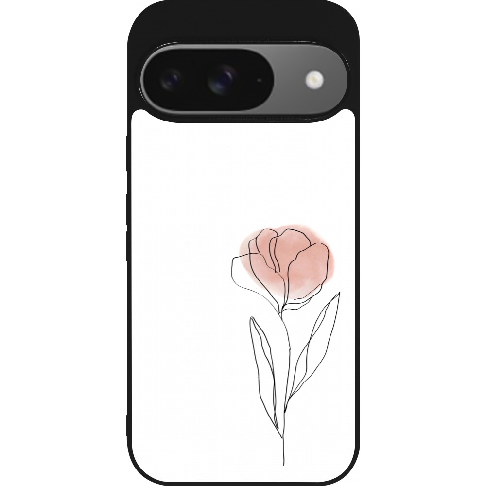 Google Pixel 9 / Pixel 9 Pro Case Hülle - Silikon schwarz Spring 23 minimalist flower