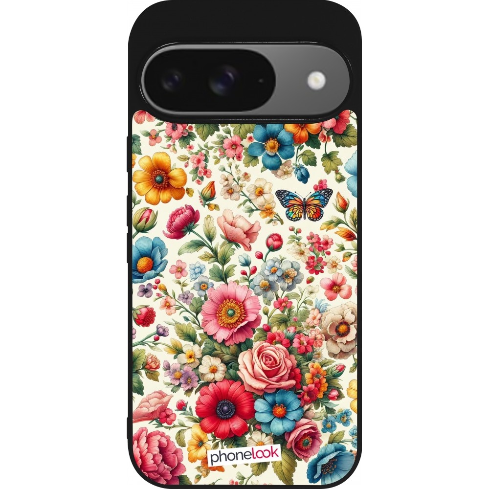 Google Pixel 9 / Pixel 9 Pro Case Hülle - Silikon schwarz Spring 25 fruehling bluetend
