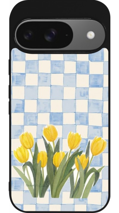 Google Pixel 9 / Pixel 9 Pro Case Hülle - Silikon schwarz Blue vichy tulips 2026