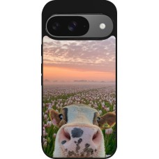 Google Pixel 9 / Pixel 9 Pro Case Hülle - Silikon schwarz Cow with tulips 2026