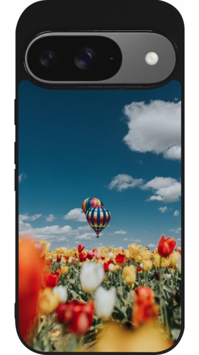 Google Pixel 9 / Pixel 9 Pro Case Hülle - Silikon schwarz Hot air balloon 2026