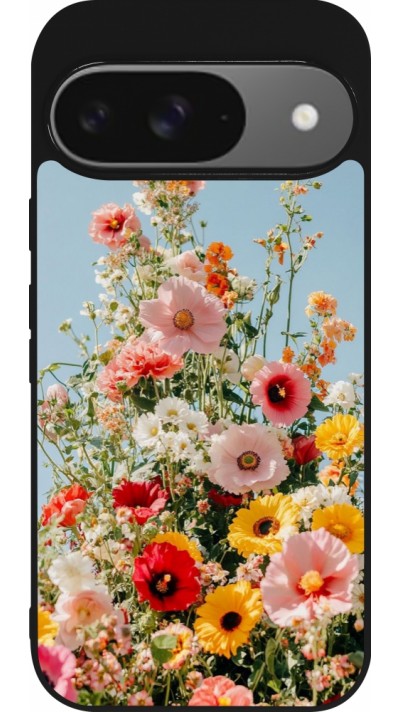 Google Pixel 9 / Pixel 9 Pro Case Hülle - Silikon schwarz Spring flowers 2026