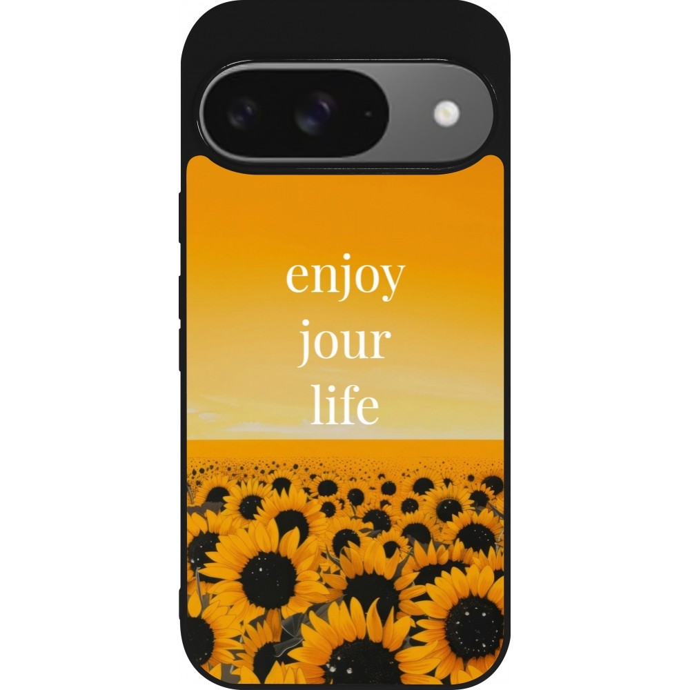 Google Pixel 9 / Pixel 9 Pro Case Hülle - Silikon schwarz Summer 2025 Enjoy your life