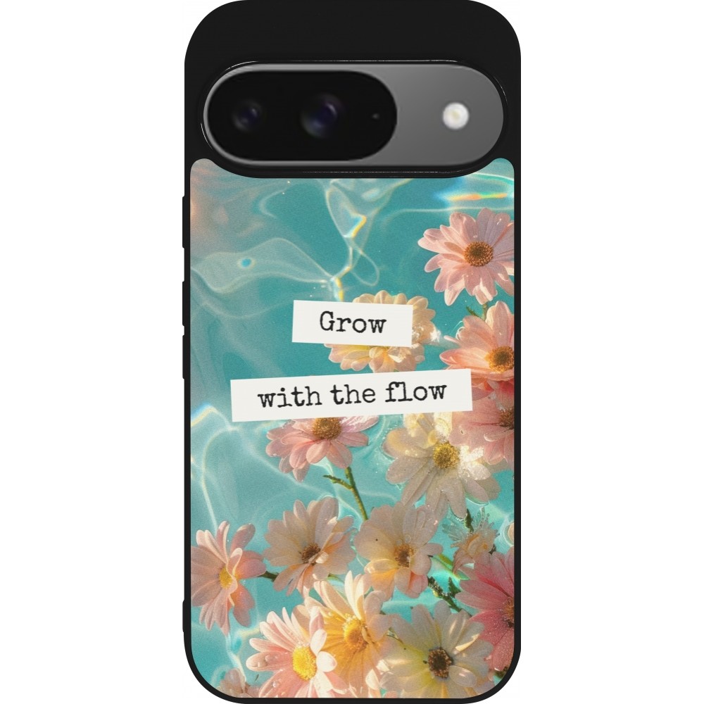 Google Pixel 9 / Pixel 9 Pro Case Hülle - Silikon schwarz Summer 2025 Grow with the flow