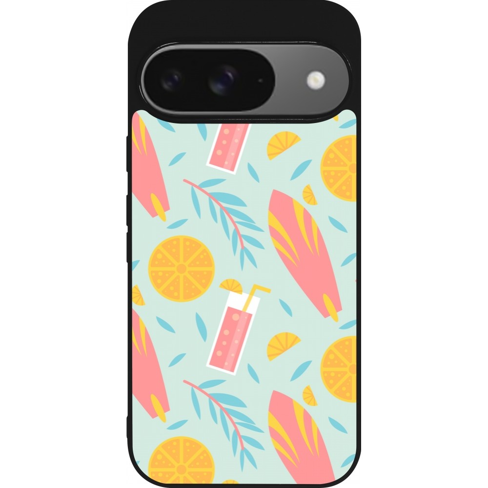 Google Pixel 9 / Pixel 9 Pro Case Hülle - Silikon schwarz Summer 2025 Pattern citron