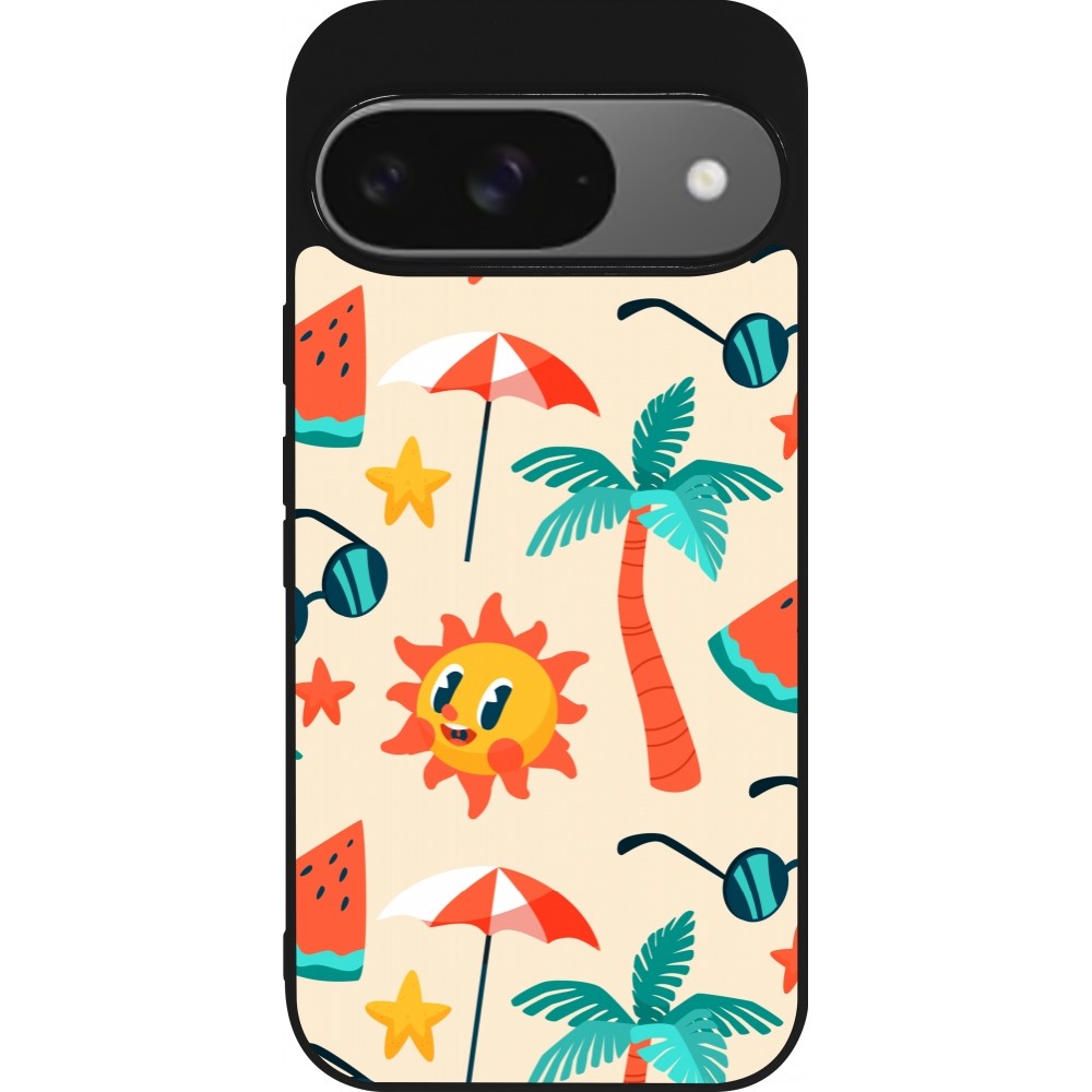 Google Pixel 9 / Pixel 9 Pro Case Hülle - Silikon schwarz Summer 2025 Pattern soleil
