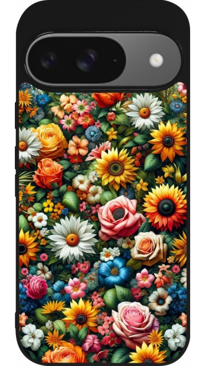 Coque Google Pixel 9 / Pixel 9 Pro - Silicone rigide noir Summer Floral Pattern