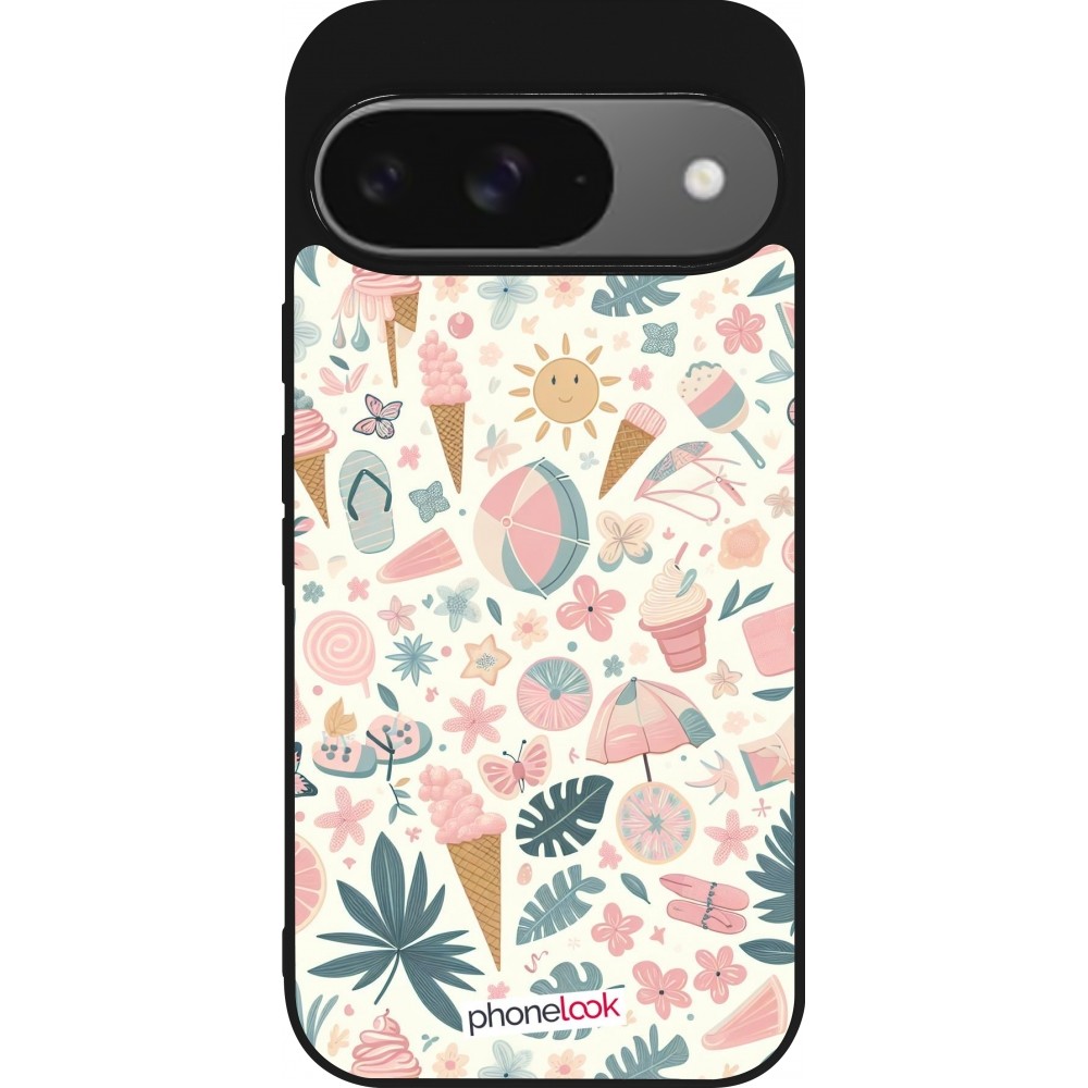 Google Pixel 9 / Pixel 9 Pro Case Hülle - Silikon schwarz Sommer Pink Muster