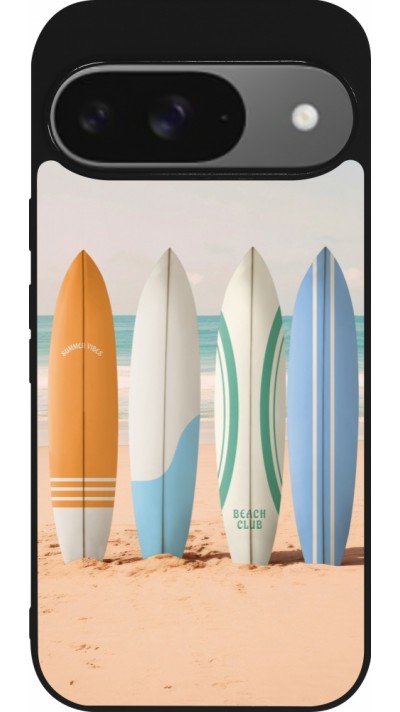 Coque Google Pixel 9 / Pixel 9 Pro - Silicone rigide noir Summer surfboard 2025