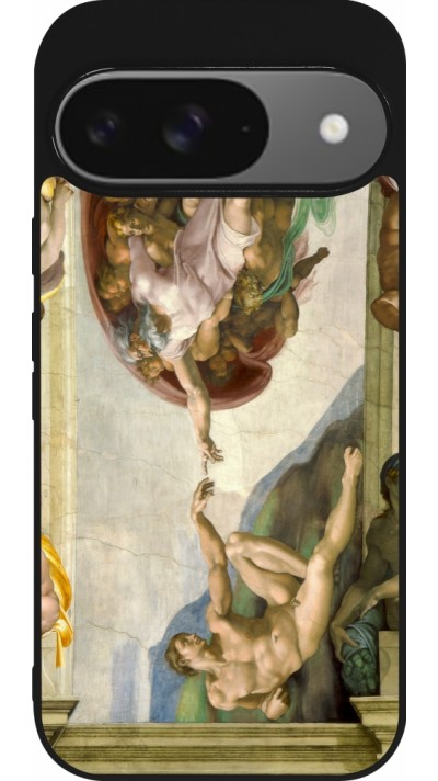 Google Pixel 9 / Pixel 9 Pro Case Hülle - Silikon schwarz Kunstbild - Die Erschaffung Adams - Michelangelo