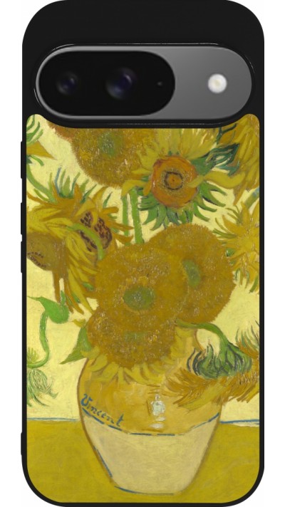 Google Pixel 9 / Pixel 9 Pro Case Hülle - Silikon schwarz Kunstbild - Sonnenblumen  - Van Gogh