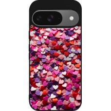 Google Pixel 9 / Pixel 9 Pro Case Hülle - Silikon schwarz Valentin 2025 Konfetti
