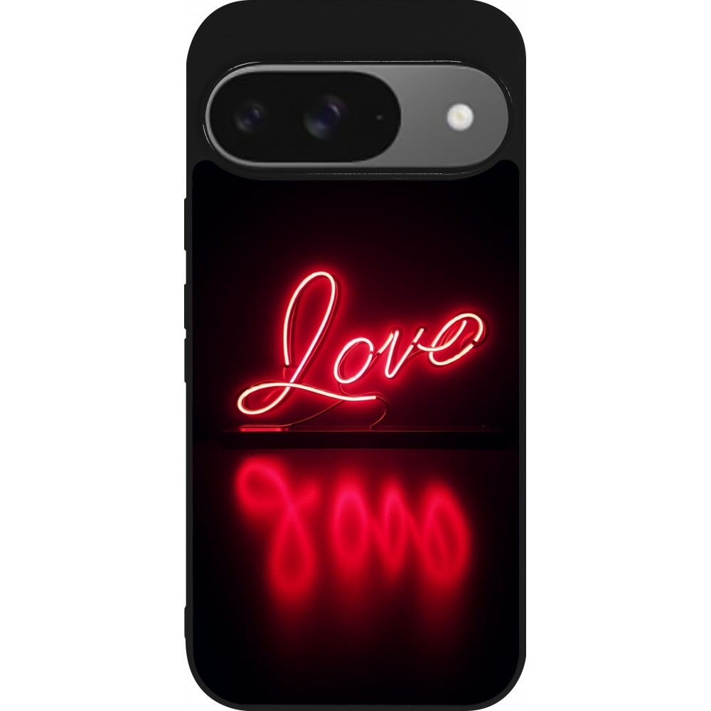Google Pixel 9 / Pixel 9 Pro Case Hülle - Silikon schwarz Valentine 2025 Neon Liebe