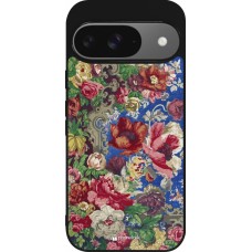 Google Pixel 9 / Pixel 9 Pro Case Hülle - Silikon schwarz Vintage Art Flowers