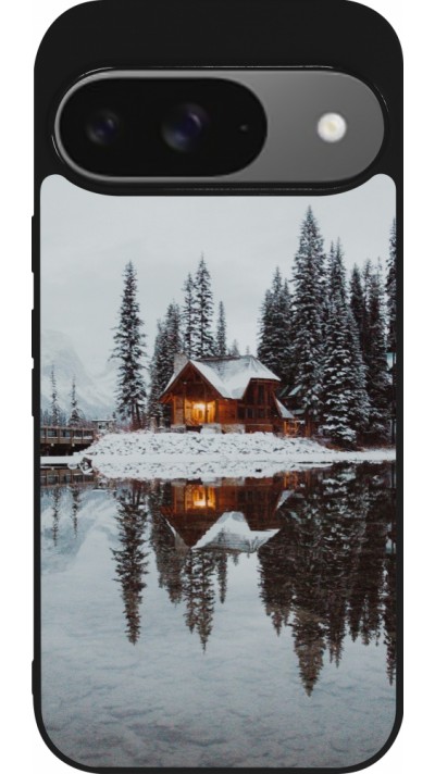 Google Pixel 9 / Pixel 9 Pro Case Hülle - Silikon schwarz Winter 25 Winter house forest afternoon