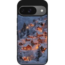 Google Pixel 9 / Pixel 9 Pro Case Hülle - Silikon schwarz Winter 25 Winter snowy village