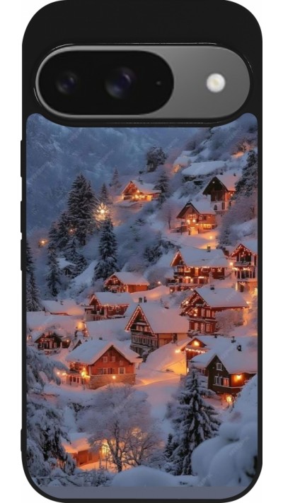 Google Pixel 9 / Pixel 9 Pro Case Hülle - Silikon schwarz Winter 25 Winter snowy village