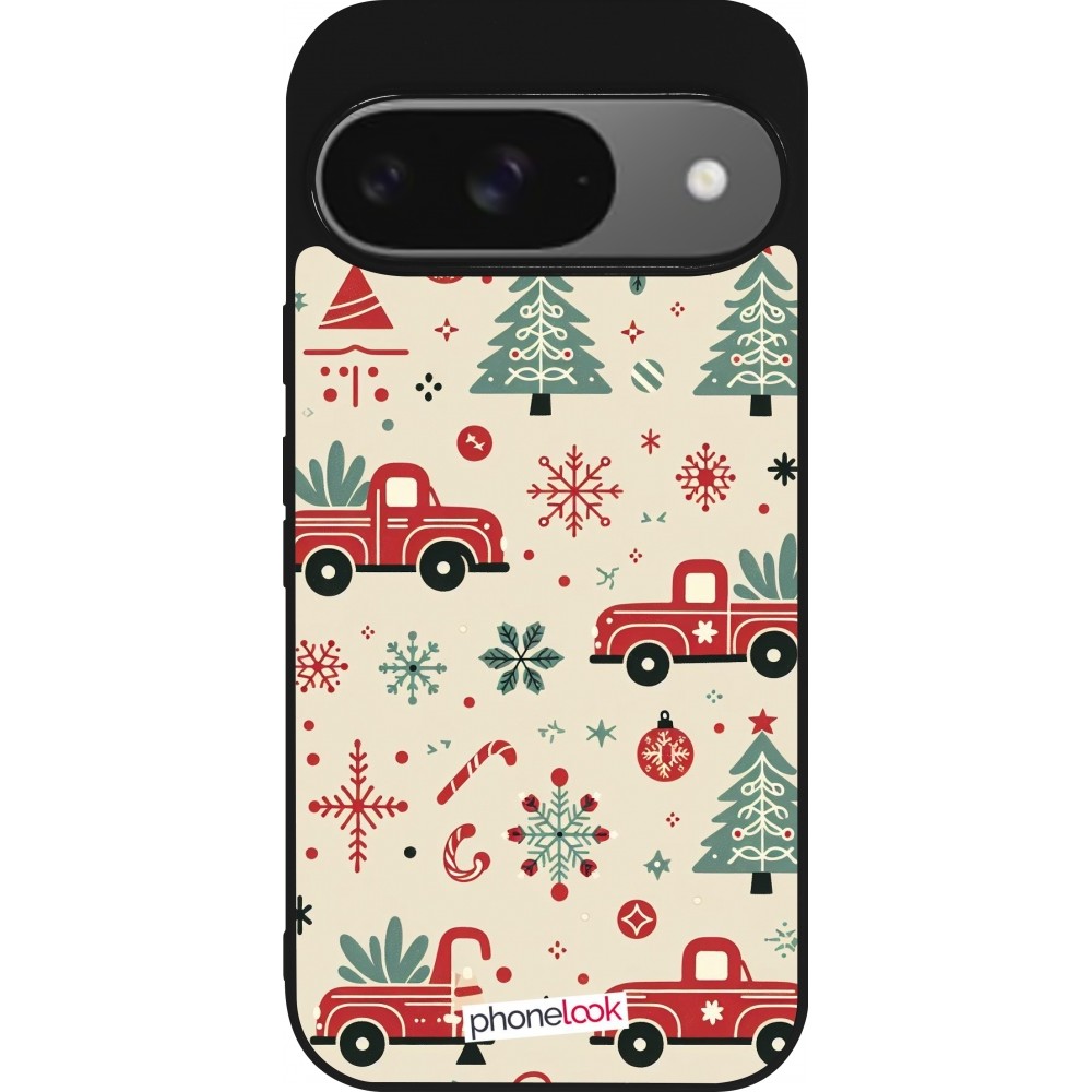 Google Pixel 9 / Pixel 9 Pro Case Hülle - Silikon schwarz Weihnachten 2024 Lkw Tanne