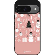 Google Pixel 9 / Pixel 9 Pro Case Hülle - Silikon schwarz Weihnachten 2024 Rose Schneemann Weihnachten