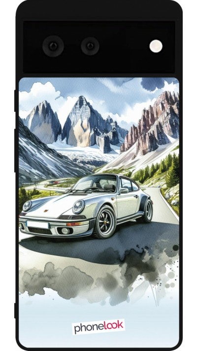Google Pixel 6 Case Hülle - Silikon schwarz Porsche 911 Berg Aquarell