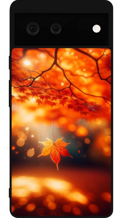 Coque Google Pixel 6 - Silicone rigide noir Automne Magique Orange