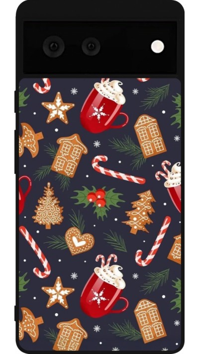 Google Pixel 6 Case Hülle - Silikon schwarz Christmas 25 Pattern Gingerbread House
