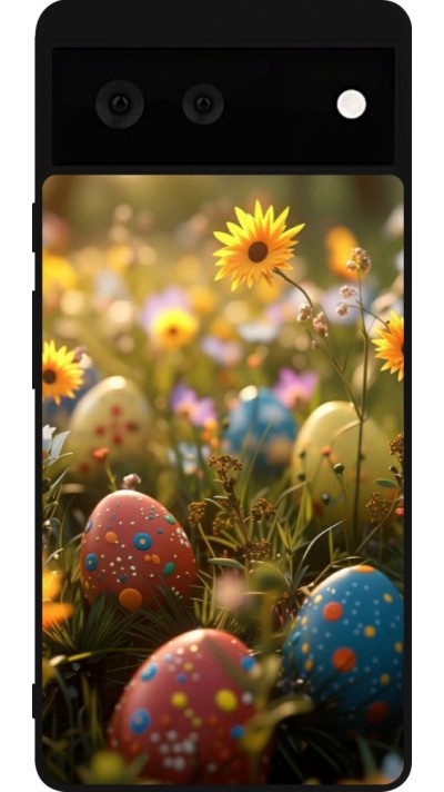 Google Pixel 6 Case Hülle - Silikon schwarz Easter 2026 Decorated eggs