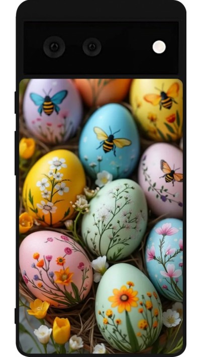 Google Pixel 6 Case Hülle - Silikon schwarz Easter 2026 Eggs with bees