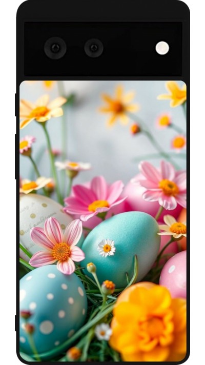 Google Pixel 6 Case Hülle - Silikon schwarz Easter 2026 Eggs with flowers