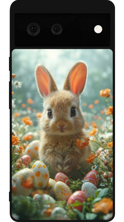 Google Pixel 6 Case Hülle - Silikon schwarz Easter 2026 Rabbit in the garden