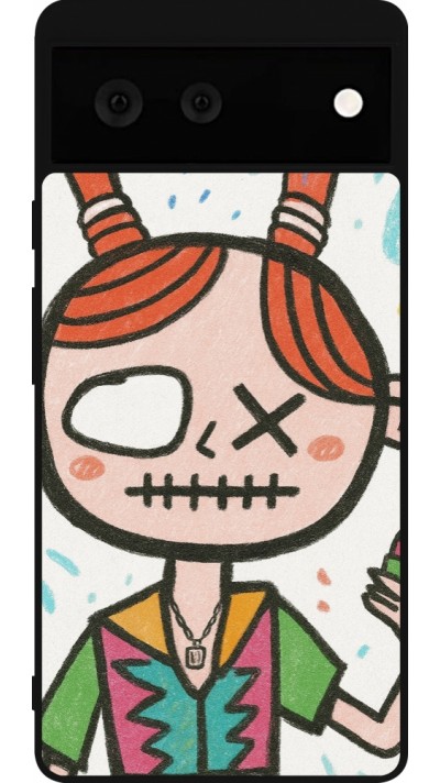 Coque Google Pixel 6 - Silicone rigide noir Little Girl Sketch