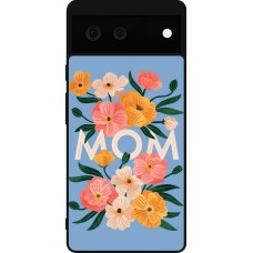 Coque Google Pixel 6 - Silicone rigide noir Mom 2026 Flowers