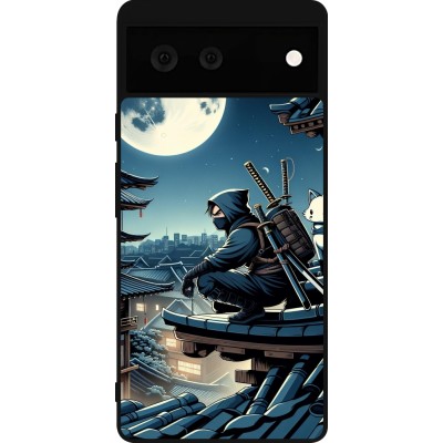 Google Pixel 6 Case Hülle - Silikon schwarz Ninja unter dem Mond