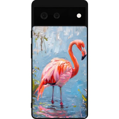 Google Pixel 6 Case Hülle - Silikon schwarz Paint Flamingo