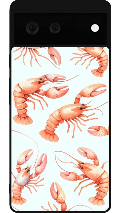 Google Pixel 6 Case Hülle - Silikon schwarz Muster von pastellfarbenen Hummern