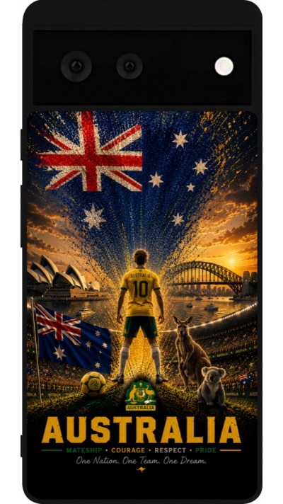 Coque Google Pixel 6 - Silicone rigide noir Football Australie splash 2026