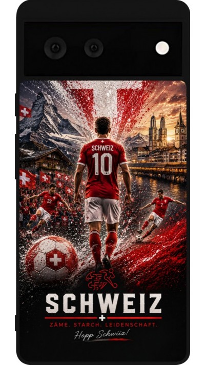 Coque Google Pixel 6 - Silicone rigide noir Football Schweiz splash 2026