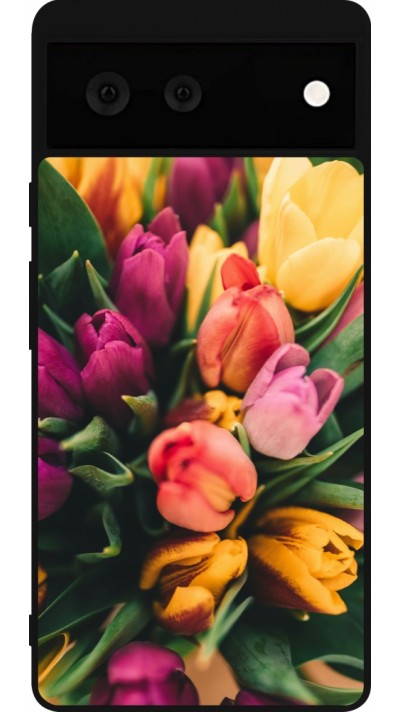 Coque Google Pixel 6 - Silicone rigide noir Bouquet of tulips Spring 2026