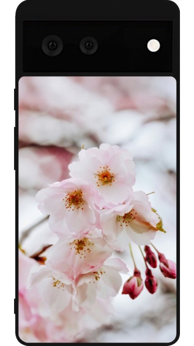 Coque Google Pixel 6 - Silicone rigide noir Cherry tree Spring 2026