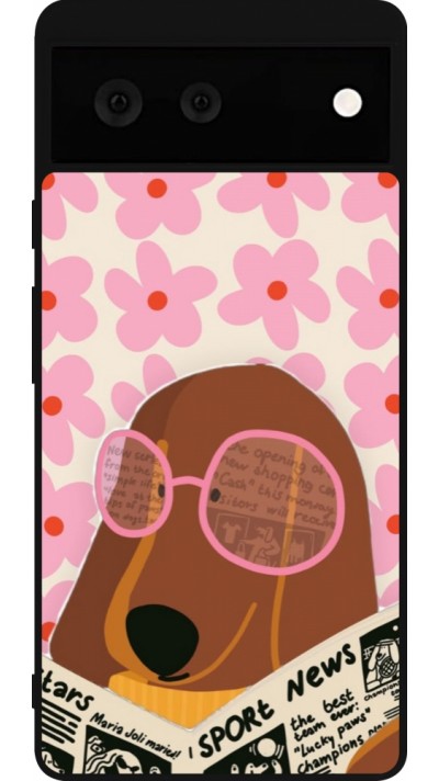 Coque Google Pixel 6 - Silicone rigide noir Dog with newspaper Spring 2026