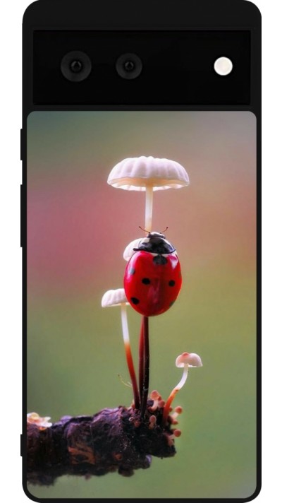 Coque Google Pixel 6 - Silicone rigide noir Ladybird on a mushroom Spring 2026