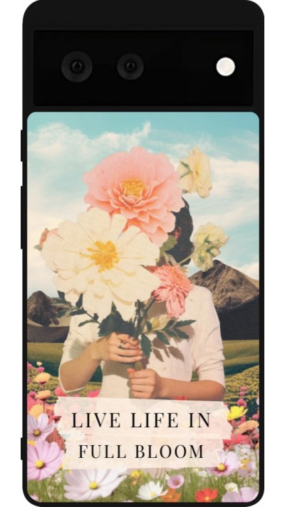 Coque Google Pixel 6 - Silicone rigide noir Live life in full moon Spring 2026