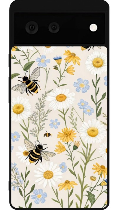 Coque Google Pixel 6 - Silicone rigide noir Pattern bees Spring 2026