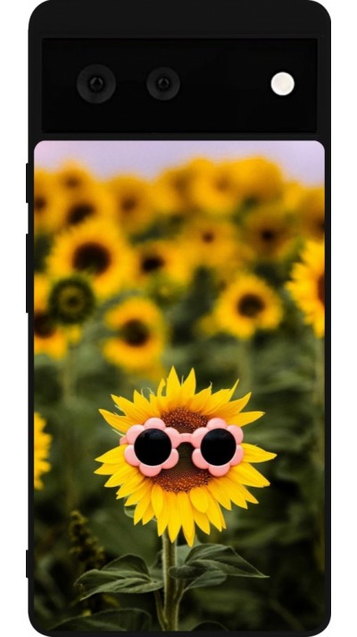 Coque Google Pixel 6 - Silicone rigide noir Sunflower with glasses Spring 2026