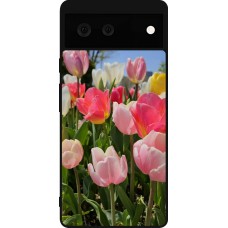 Coque Google Pixel 6 - Silicone rigide noir Tulips Spring 2026